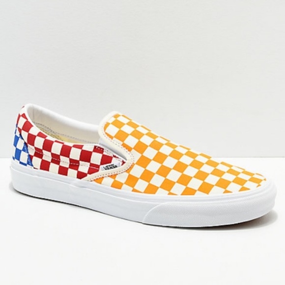 Vans Shoes - Vans Checkerboard Slip-On Shoes - Red, Blue, Orange